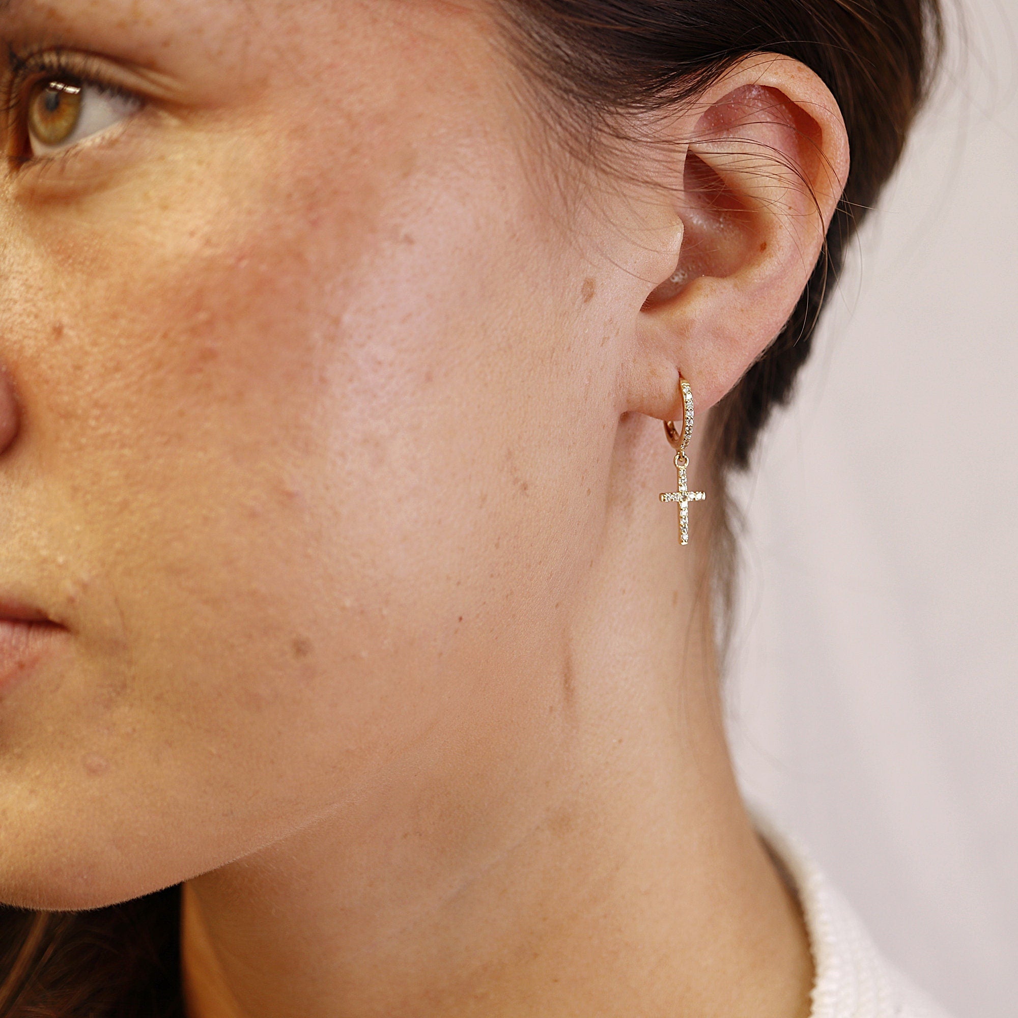 Diamond Cross Hoop Earrings (SINGLE or PAIR) - Melt'm Jewelry