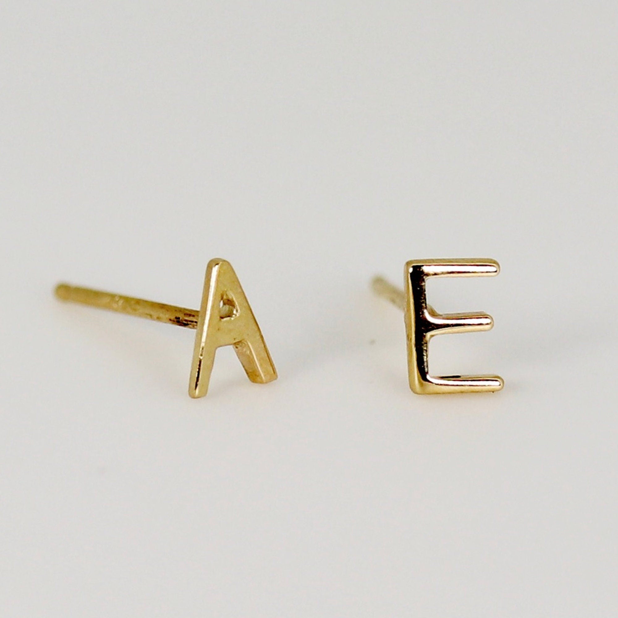 14k Solid Gold Initial Stud Earrings