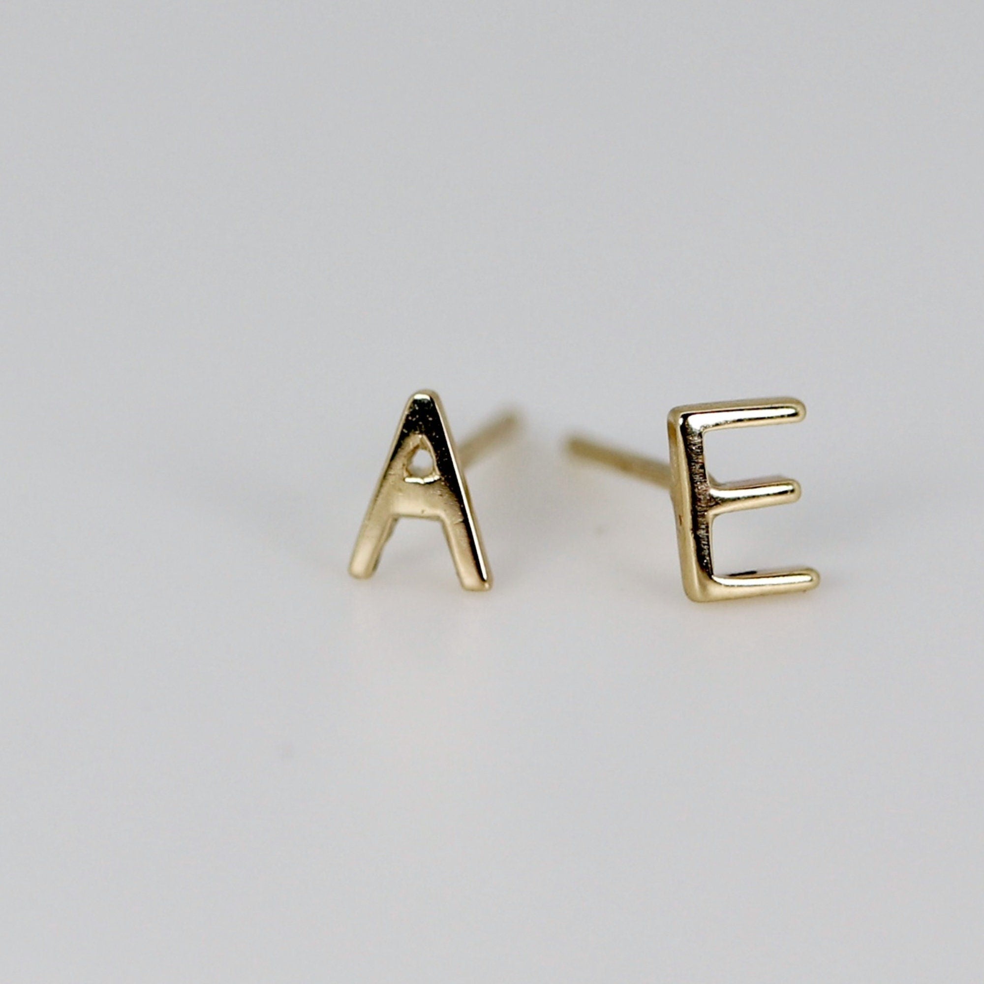 14k Solid Gold Initial Stud Earrings