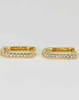 14k Gold U Shape Diamond Hoops Earrings, Natural Diamond Rectangle Hoop Earrings