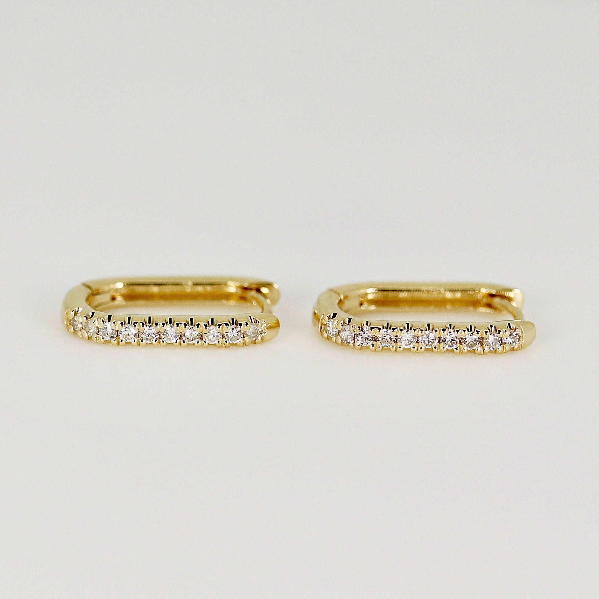 14k Gold U Shape Diamond Hoops Earrings - Melt'm Jewelry