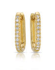 14k Gold U Shape Diamond Hoops Earrings, Natural Diamond Rectangle Hoop Earrings