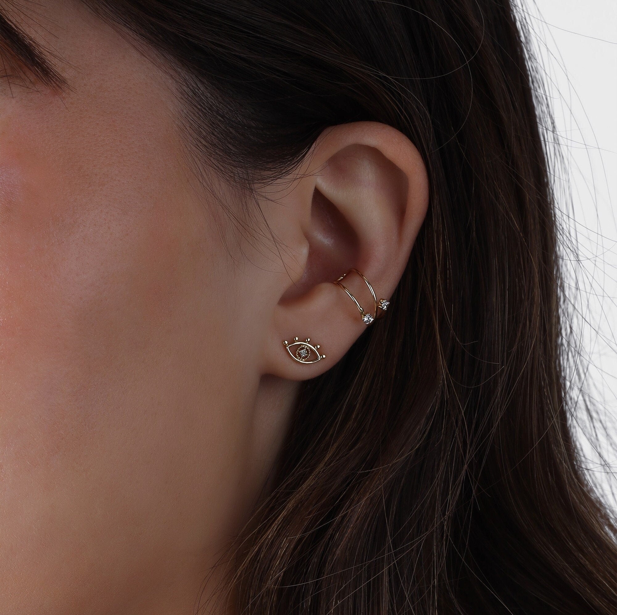 Diamond Evil Eye Stud Earrings in 14k Gold (SINGLE or PAIR) - Melt'm Jewelry