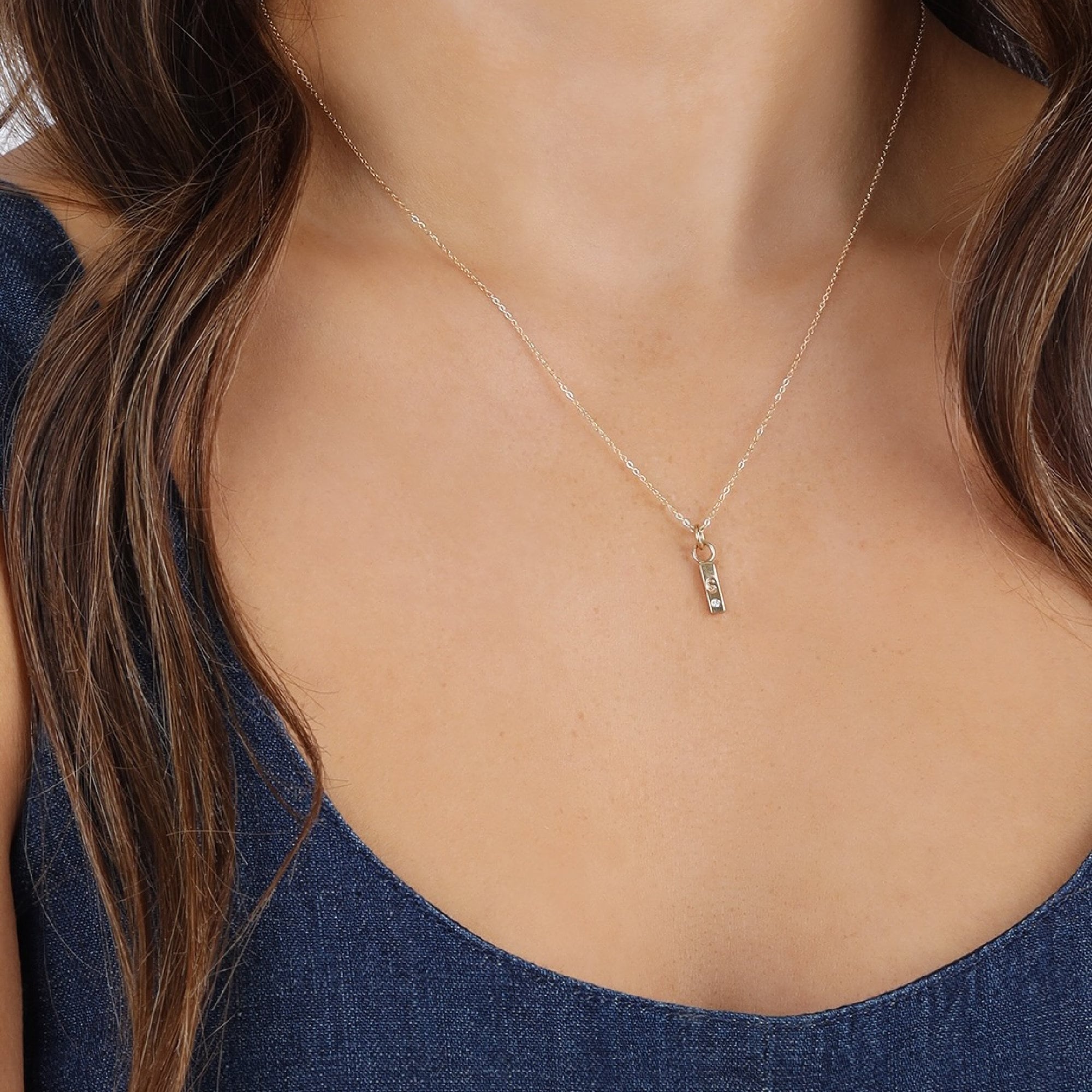 14k Solid Gold Vertical Bar Initial Necklace - Melt'm Jewelry