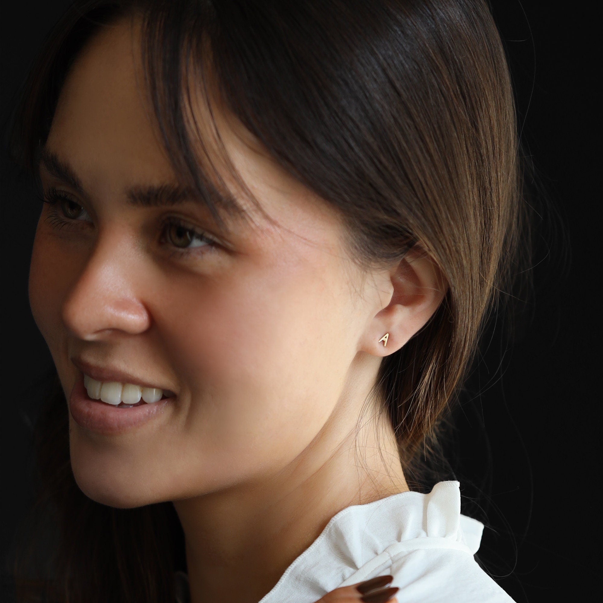 14k Solid Gold Initial Stud Earrings - Melt'm Jewelry