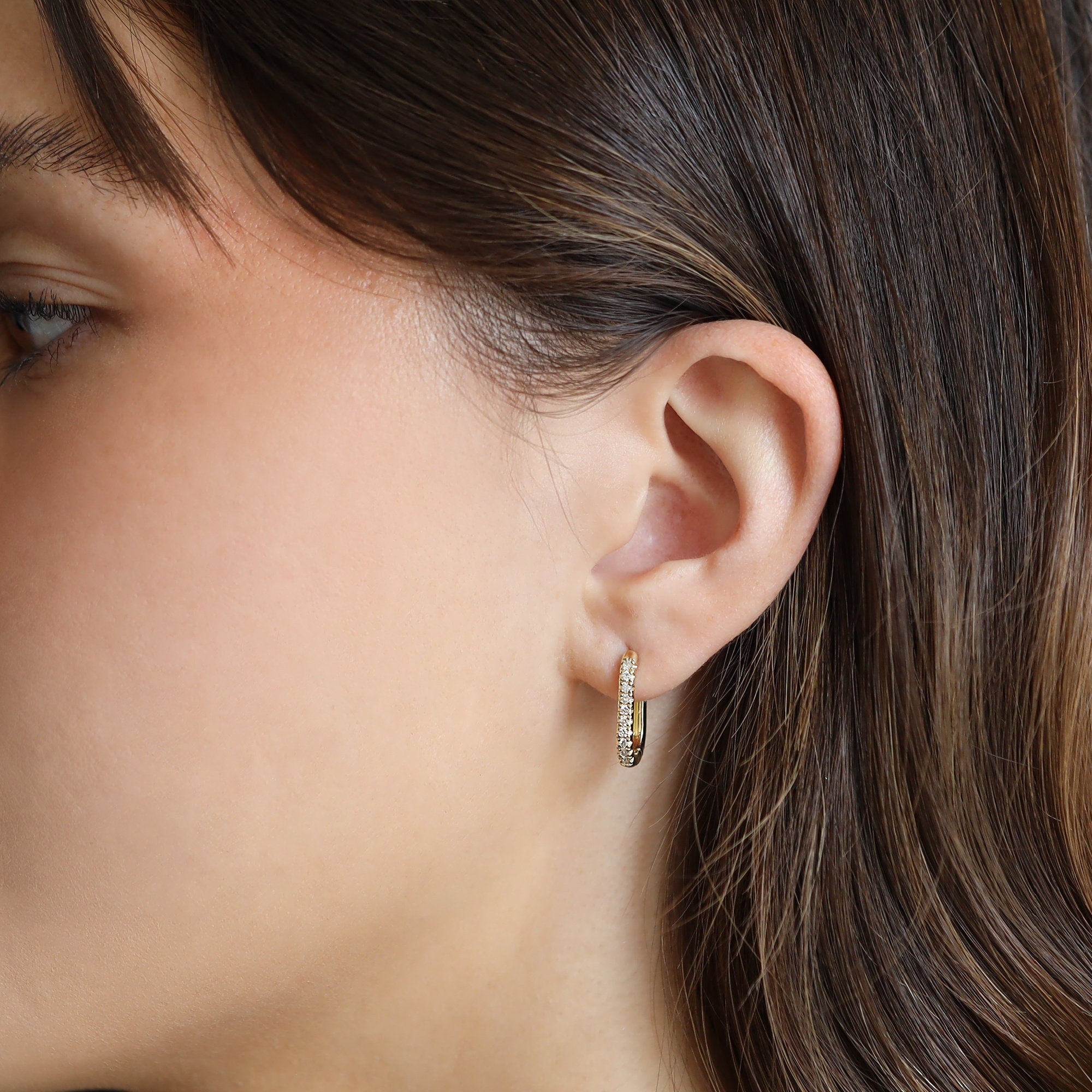 14k Gold U Shape Diamond Hoops Earrings - Melt'm Jewelry