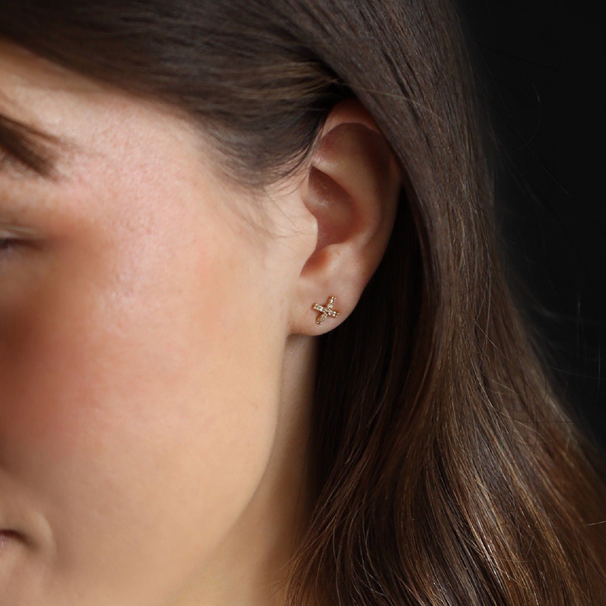 Diamond X Stud Earrings in 14k Yellow Gold - Melt'm Jewelry