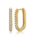 14k Gold U Shape Diamond Hoops Earrings, Natural Diamond Rectangle Hoop Earrings