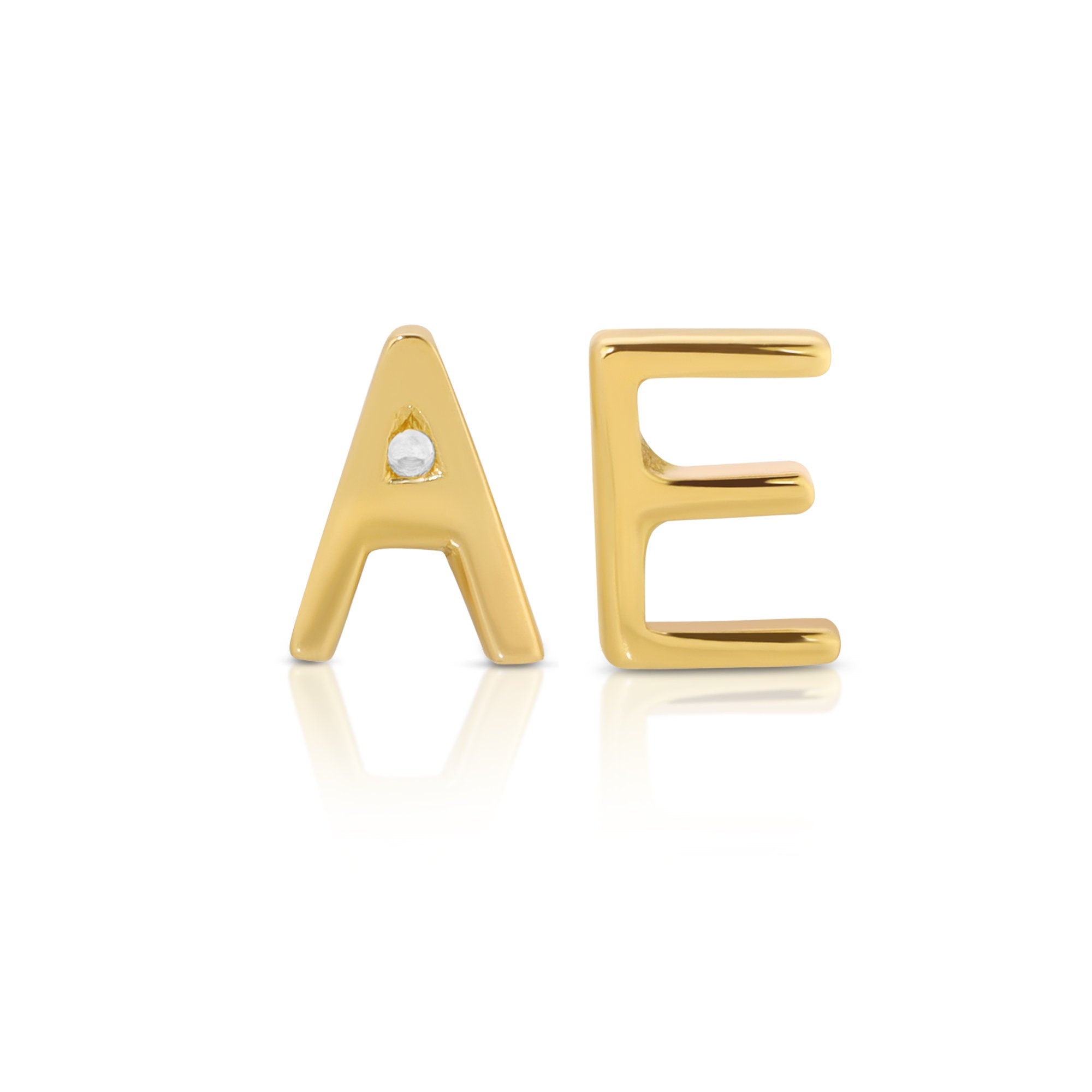 14k Solid Gold Initial Stud Earrings