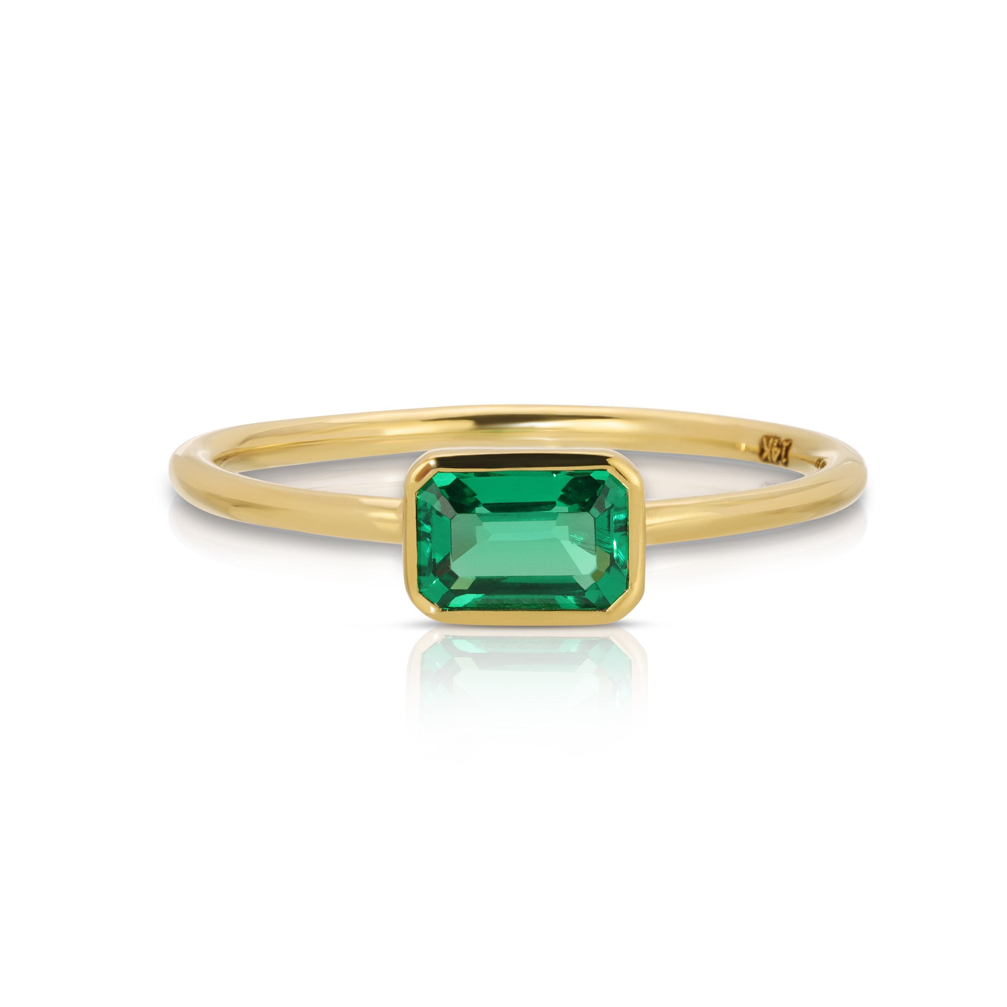 Bezel Set Emerald Ring, Emerald Cut Emerald Ring, East West Ring