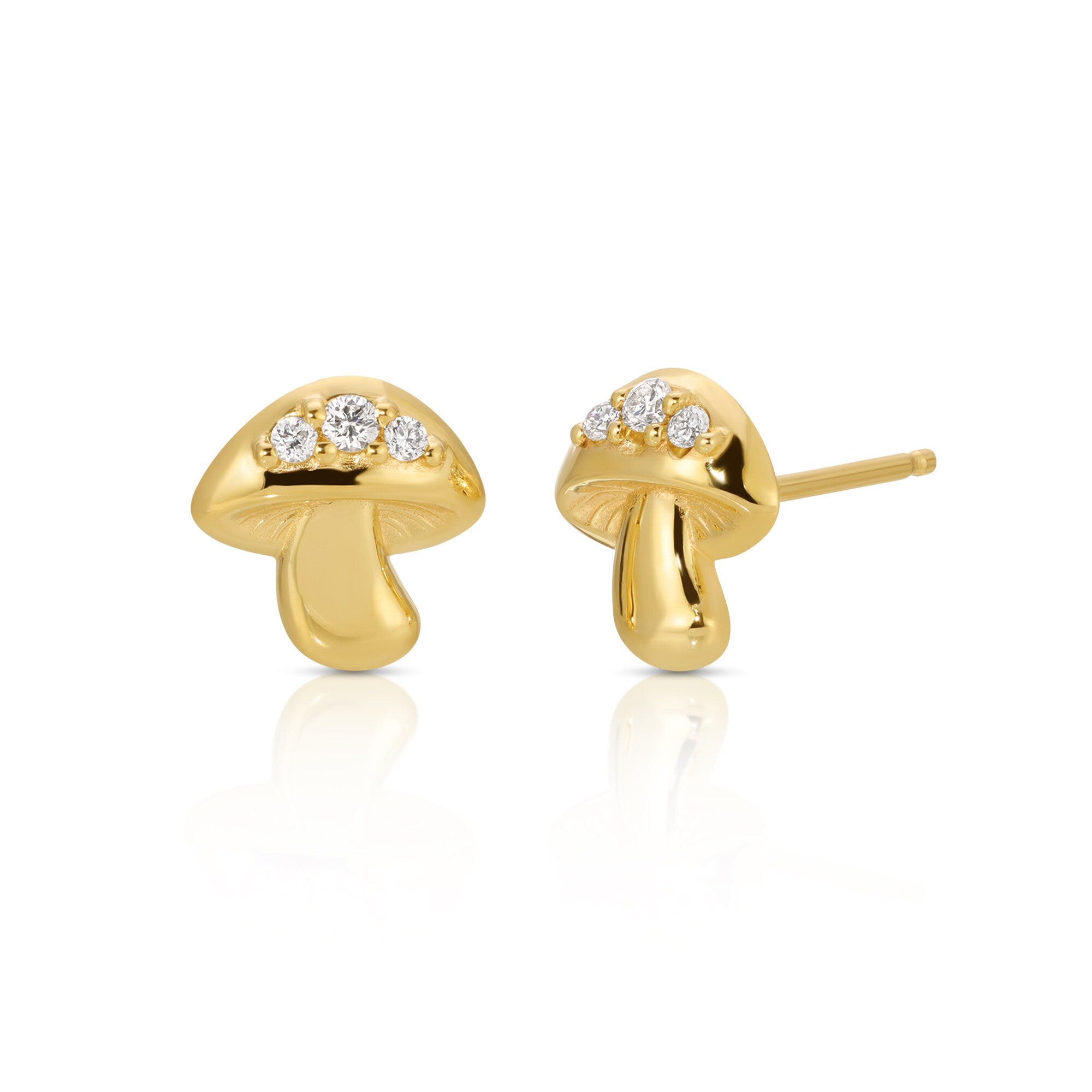 14k Gold Diamond Mushroom Earrings