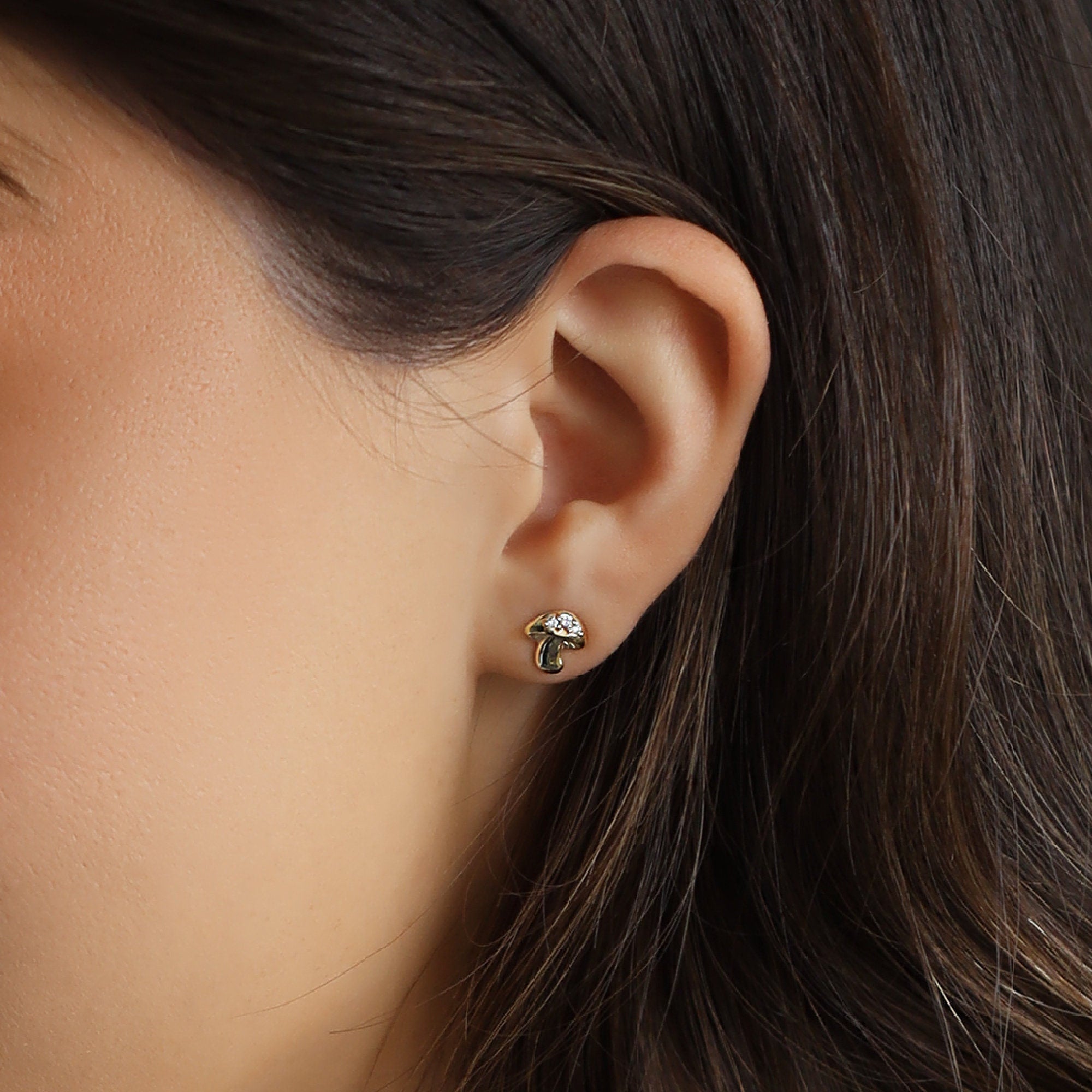 14k Gold Diamond Mushroom Earrings (SINGLE or PAIR) - Melt'm Jewelry