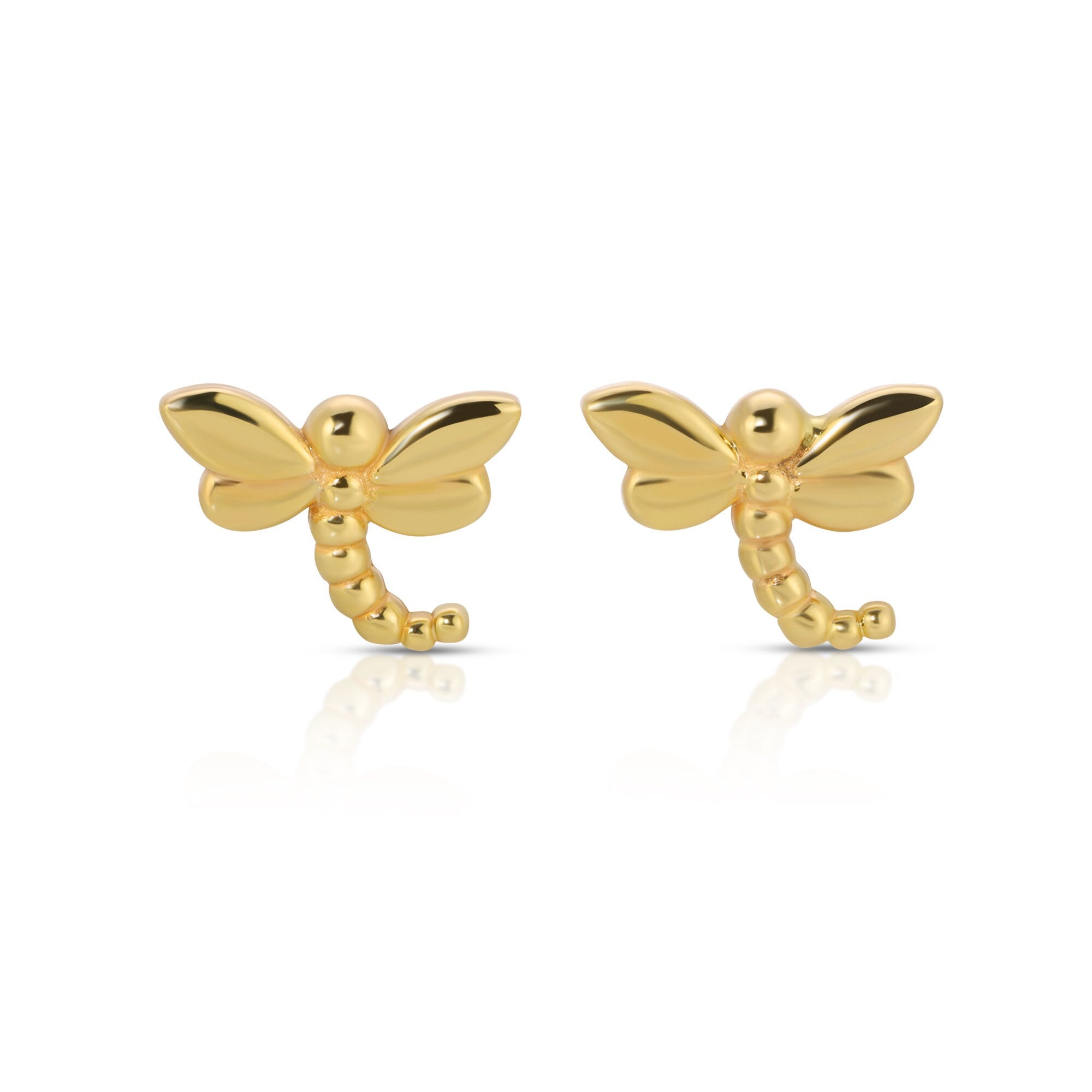 14k Gold Dragonfly Stud Earrings, Nature Inspired Gift