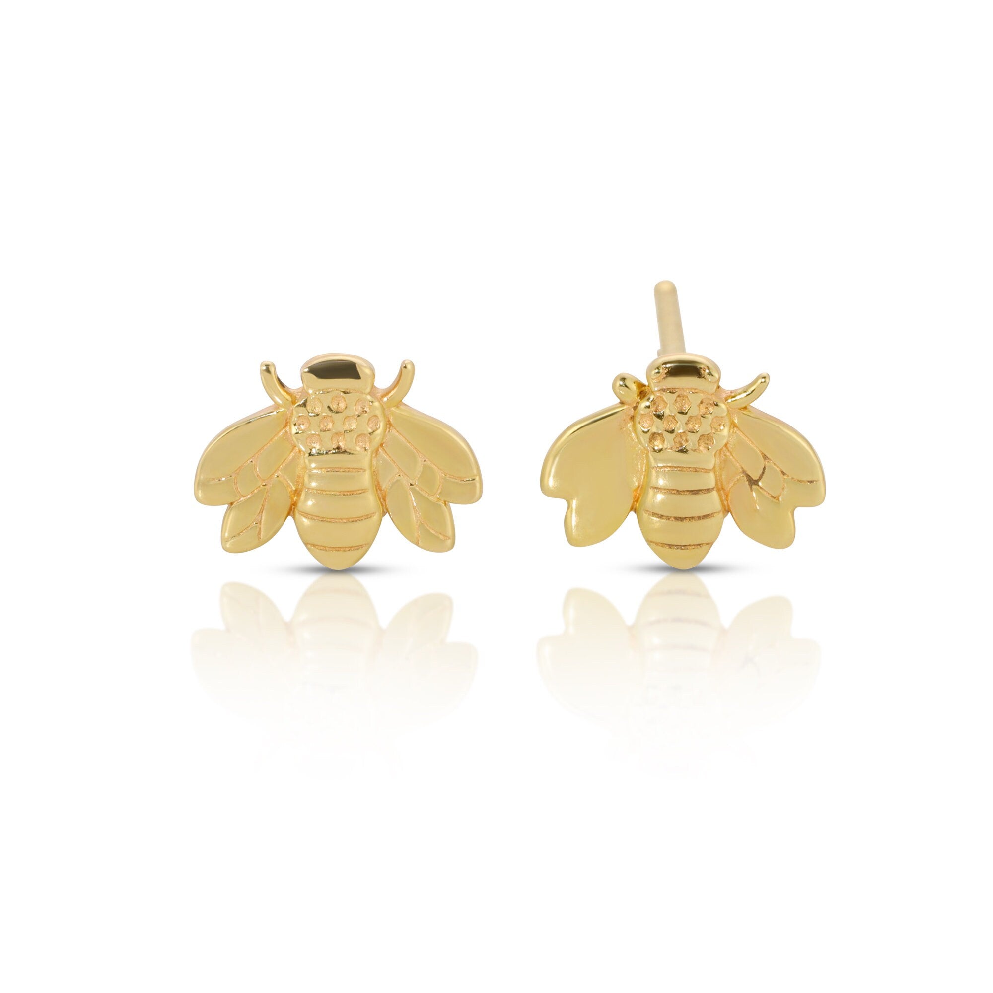 Bumble Bee Earrings 14k Gold, Solid Gold Honey Bee Earrings