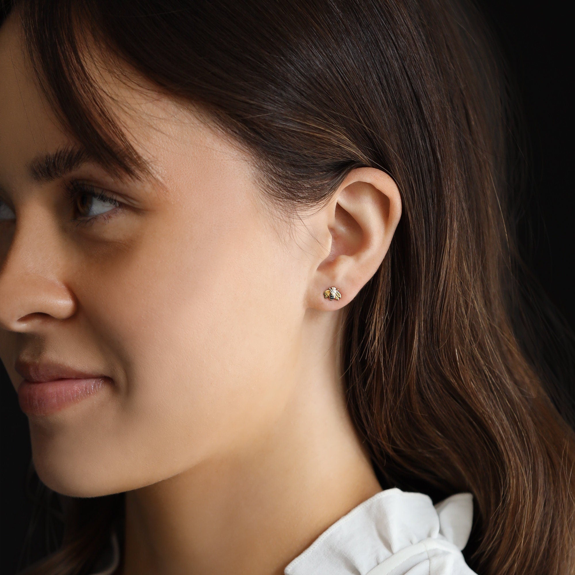 Bumble Bee Earrings 14k Gold, Solid Gold Honey Bee Earrings - Melt'm Jewelry