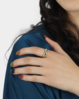 14k Gold Minimalist Dome Ring With Marquise London Blue Topaz - Melt'm Jewelry