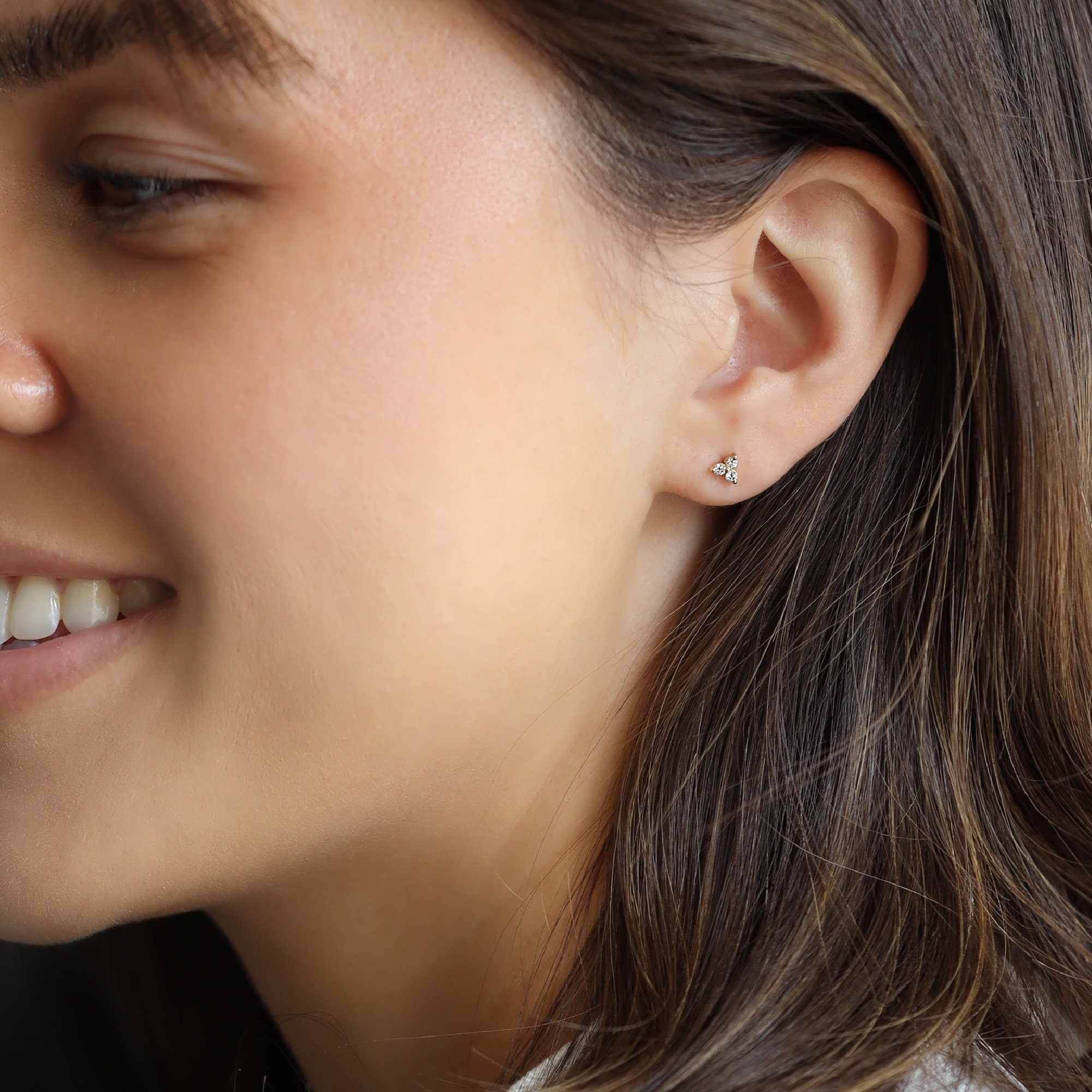Diamond Trio Stud Earrings, Diamond Cluster Earrings (SINGLE OR PAIR) - Melt'm Jewelry