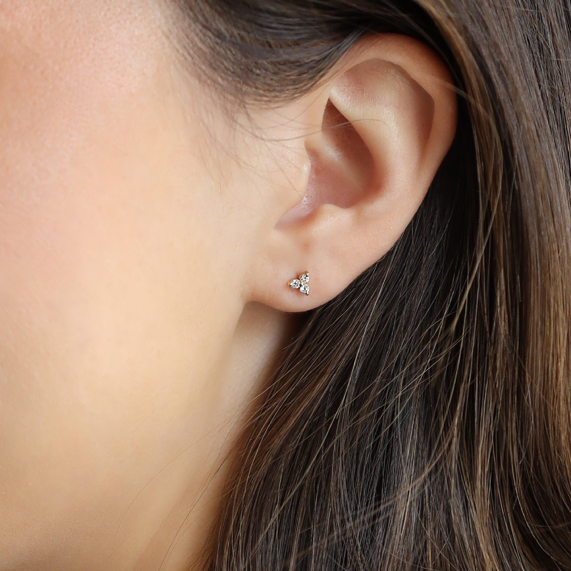 Diamond Trio Stud Earrings, Diamond Cluster Earrings (SINGLE OR PAIR) - Melt'm Jewelry