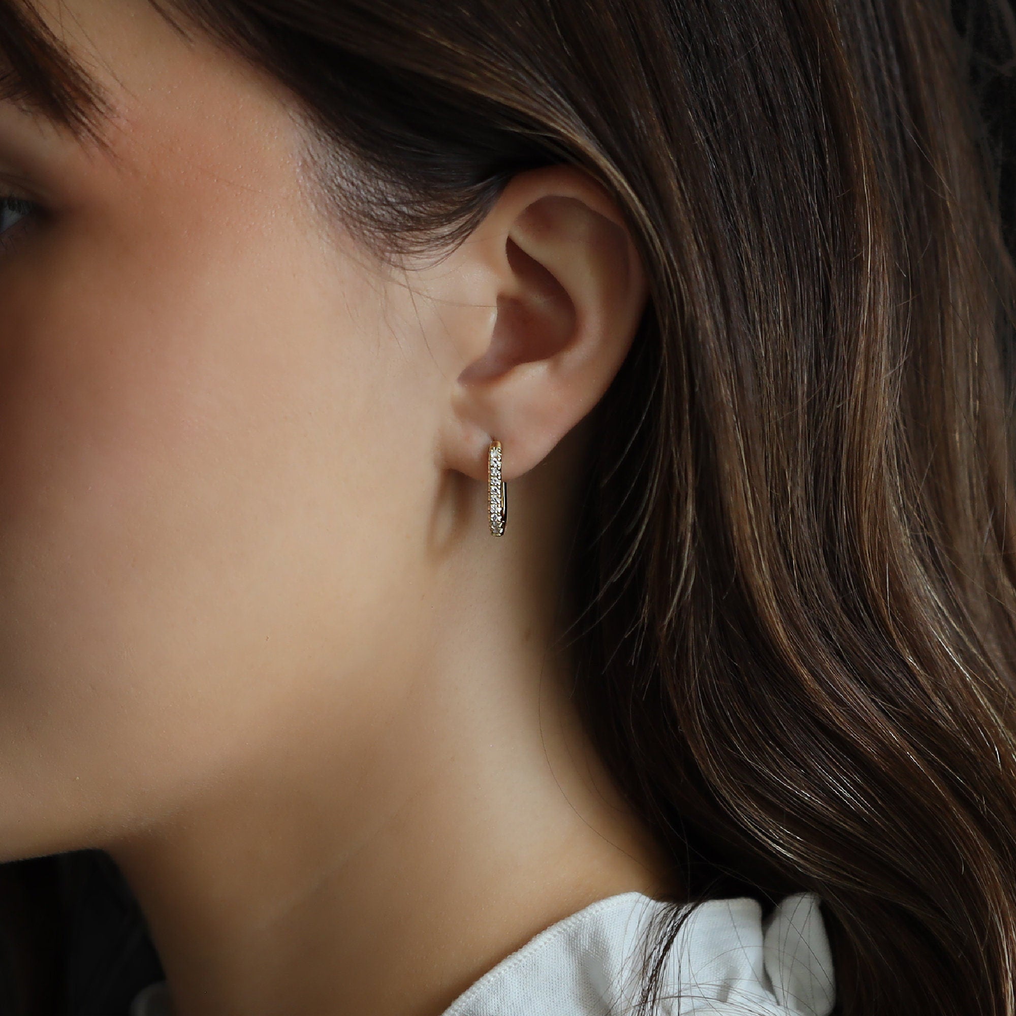 14k Gold U Shape Diamond Hoops Earrings - Melt'm Jewelry