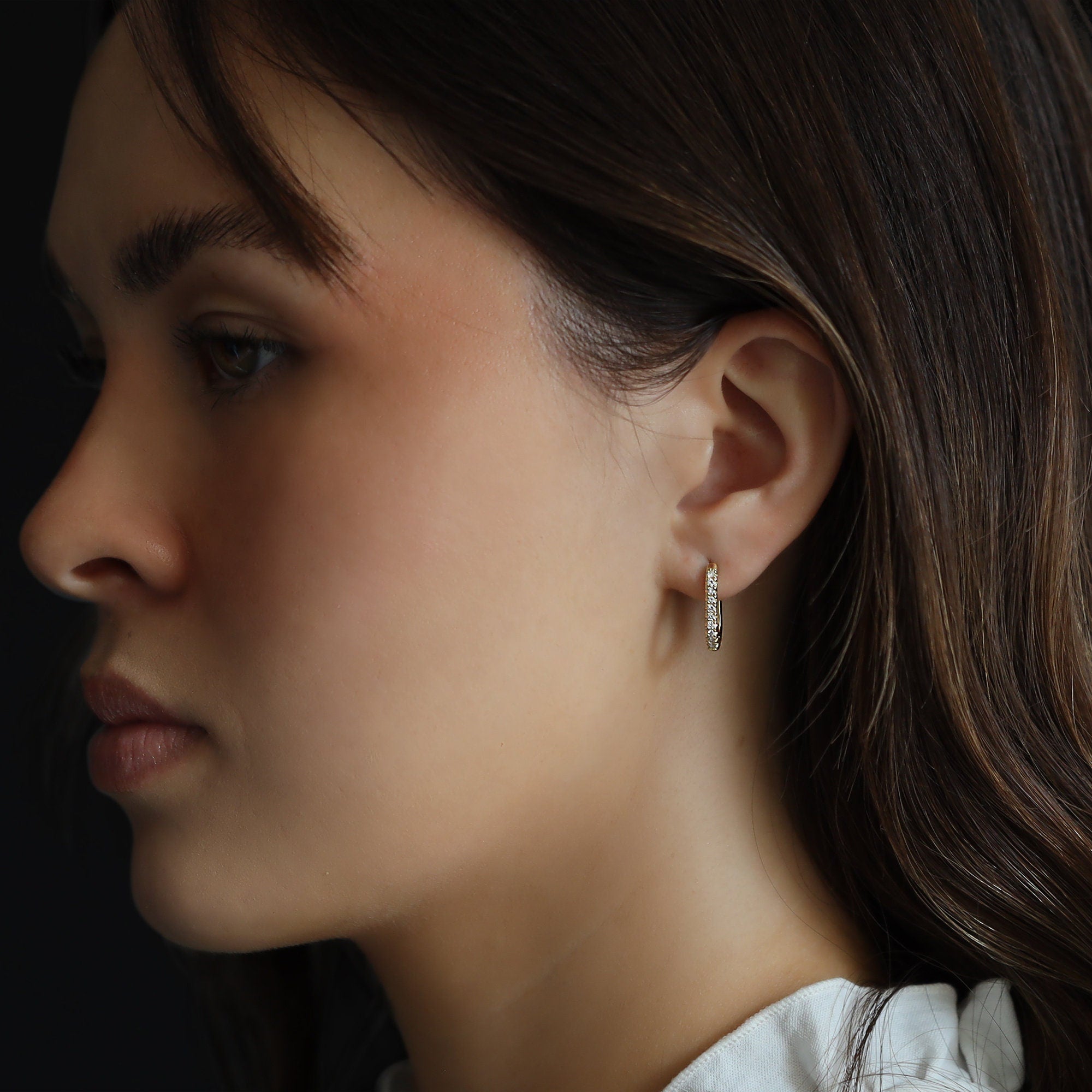 14k Gold U Shape Diamond Hoops Earrings - Melt'm Jewelry