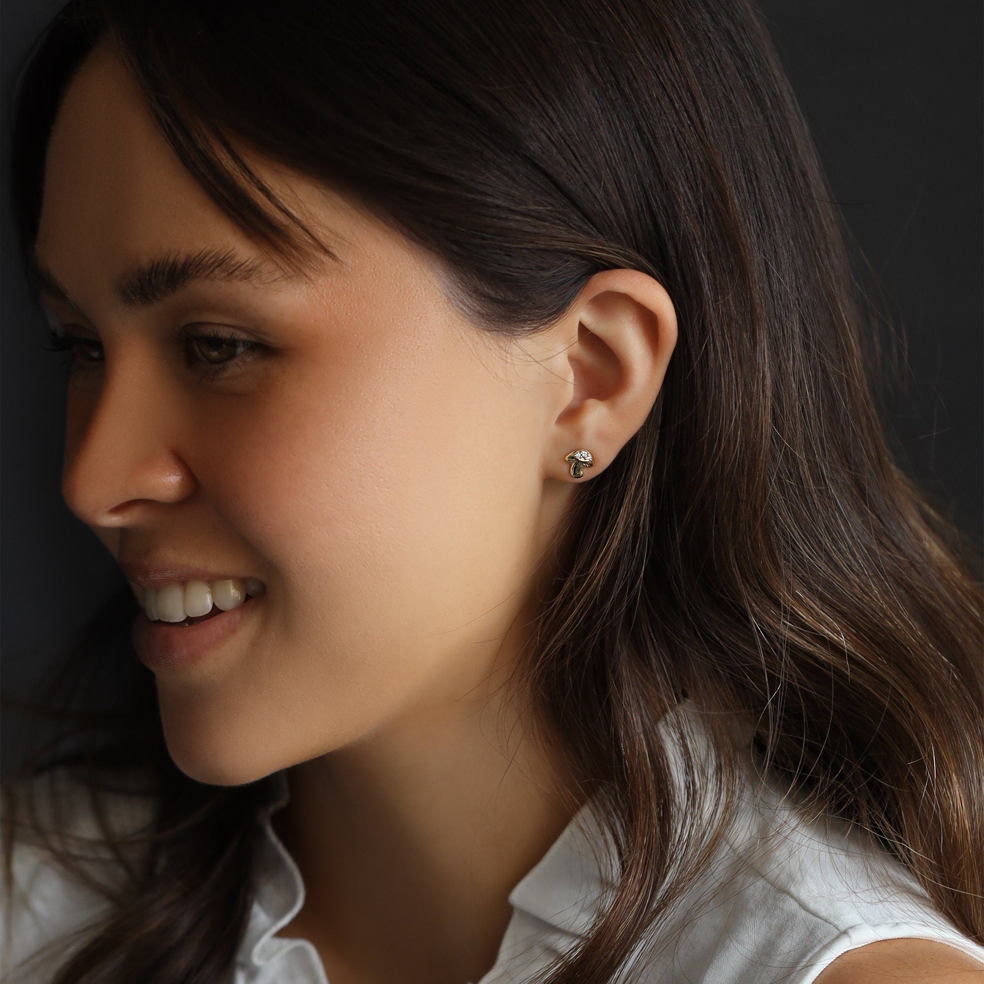14k Gold Diamond Mushroom Earrings (SINGLE or PAIR) - Melt'm Jewelry