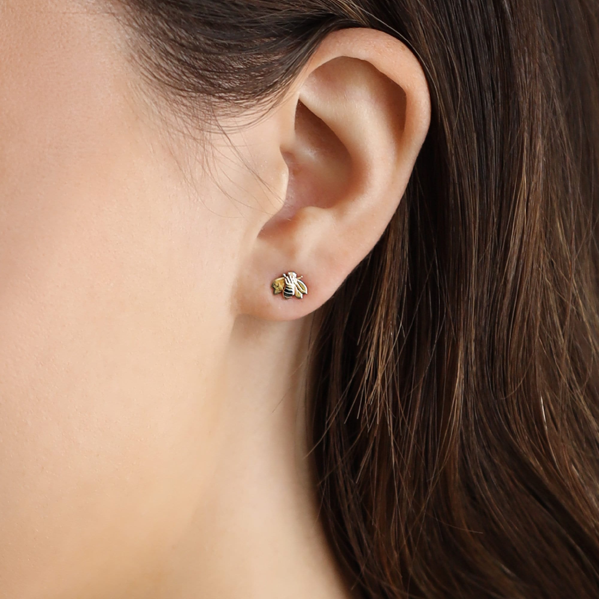 Bumble Bee Earrings 14k Gold, Solid Gold Honey Bee Earrings - Melt'm Jewelry