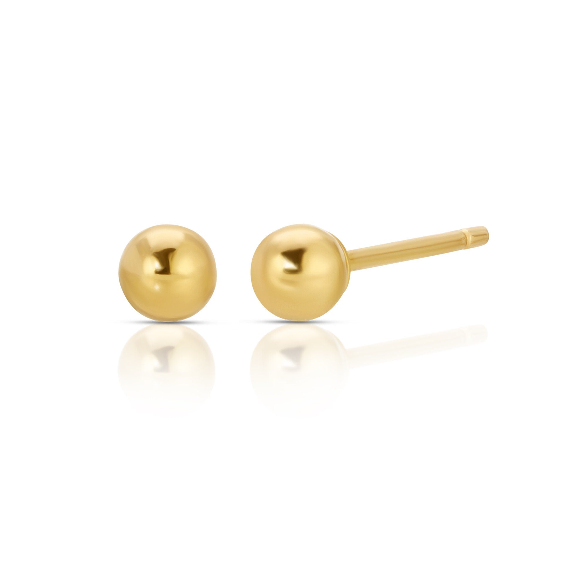 3MM, 4MM Round Ball Stud Earrings 14k Solid Gold Stud Earrings