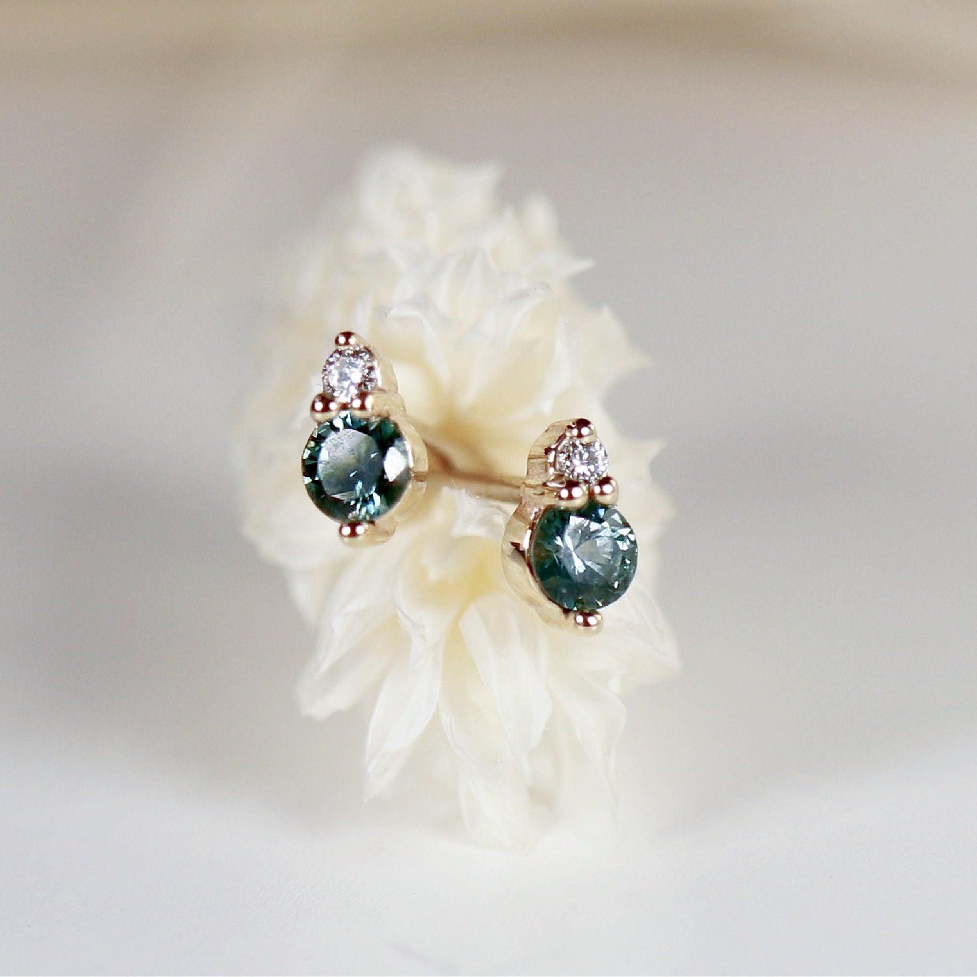 Blue Montana Sapphire &amp; Diamond Earrings 14k Gold - Melt'm Jewelry