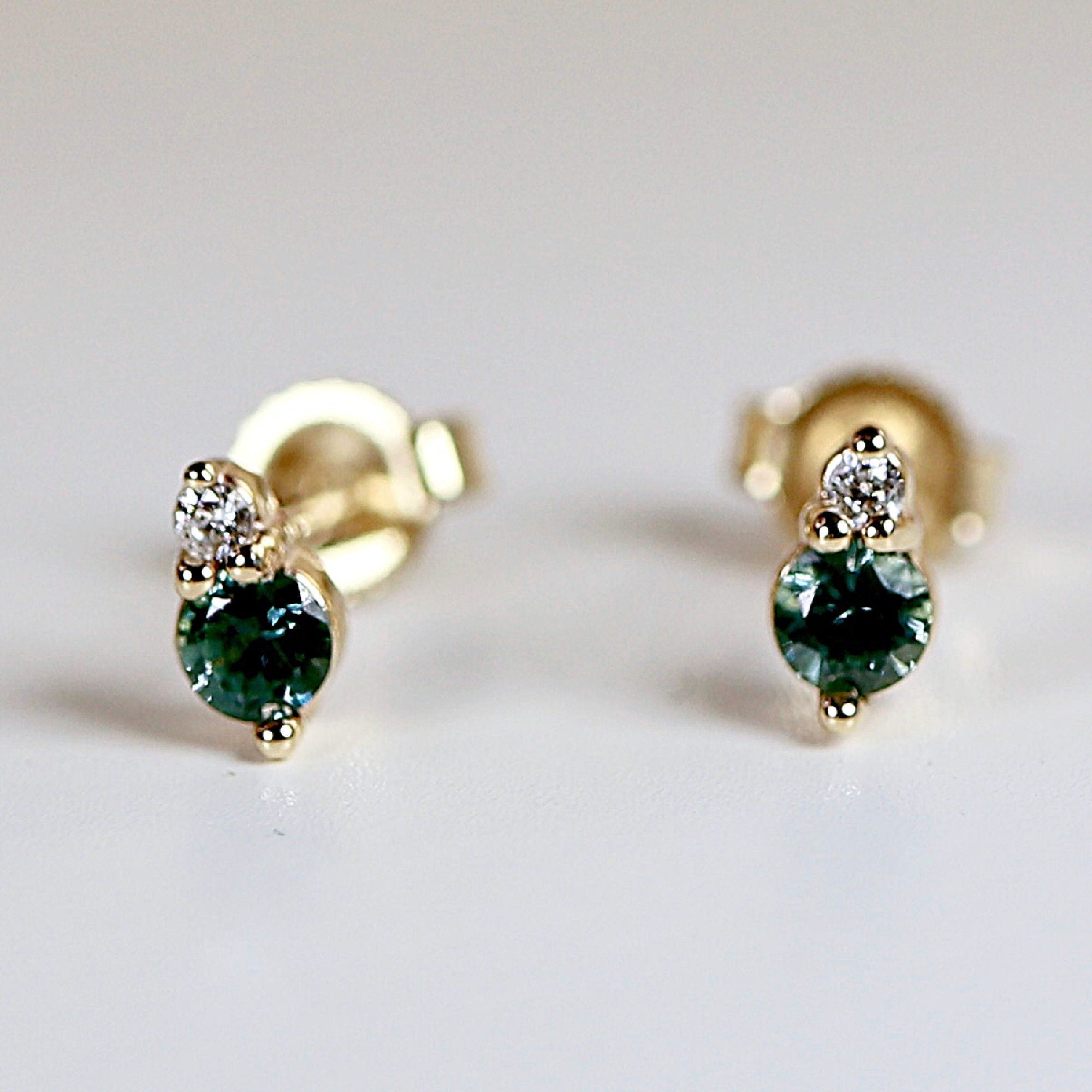 Blue Montana Sapphire &amp; Diamond Earrings 14k Gold - Melt'm Jewelry