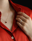 Minimalist Heart Garnet Necklace 14k Solid Gold,