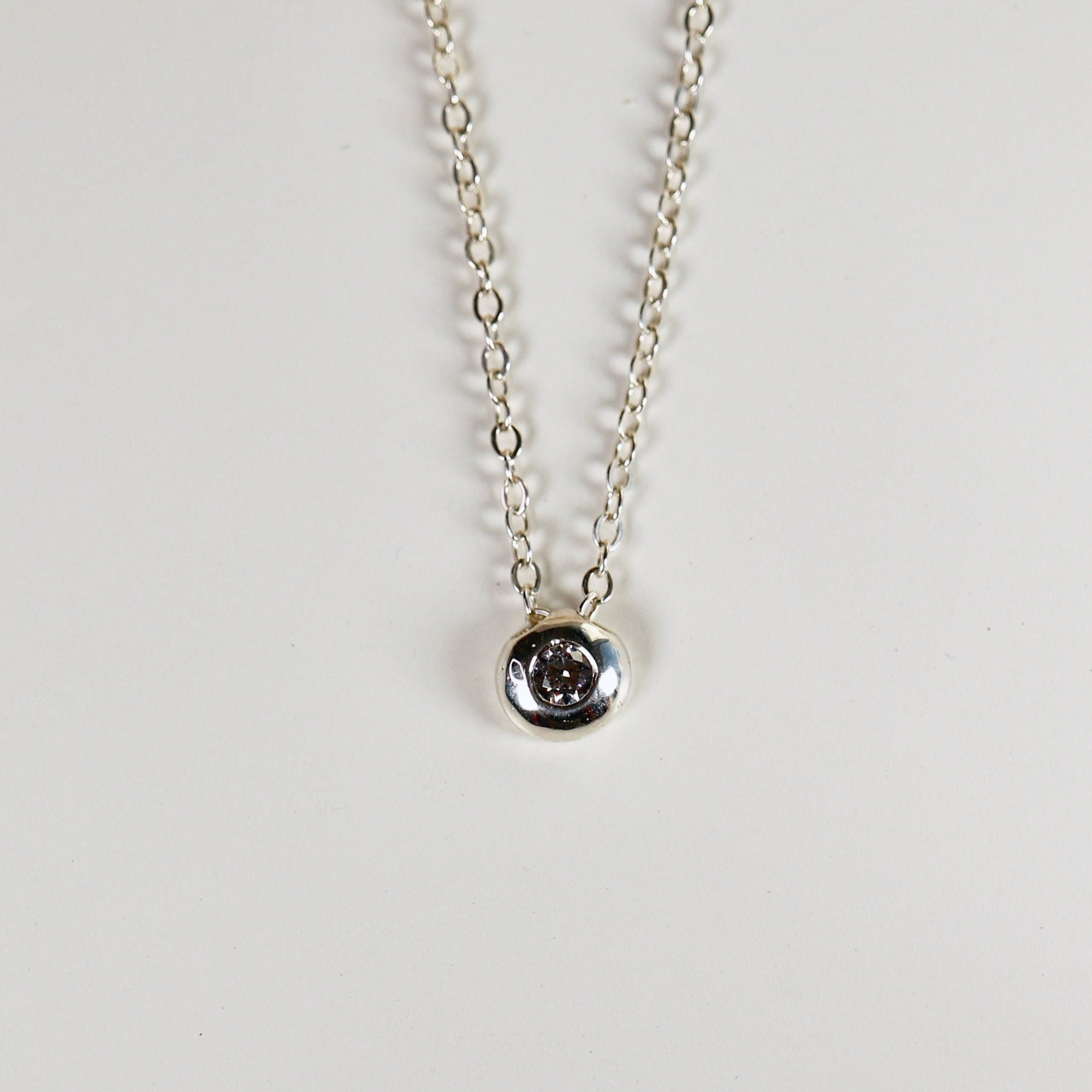 Sterling Silver Floating CZ Pebble Necklace - Melt'm Jewelry