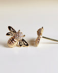 Real Diamond Bumble Bee Earrings 14k Gold