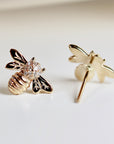 Real Diamond Bumble Bee Earrings 14k Gold