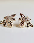 Real Diamond Bumble Bee Earrings 14k Gold