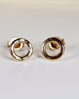 Small Open Circle Stud Earrings 14k Solid Gold, Hammered Gold Tiny Circle Studs