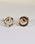 Small Open Circle Stud Earrings 14k Solid Gold, Hammered Gold Tiny Circle Studs - Melt'm Jewelry