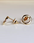 Small Open Circle Stud Earrings 14k Solid Gold, Hammered Gold Tiny Circle Studs