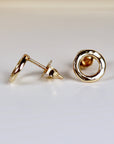 Small Open Circle Stud Earrings 14k Solid Gold, Hammered Gold Tiny Circle Studs - Melt'm Jewelry