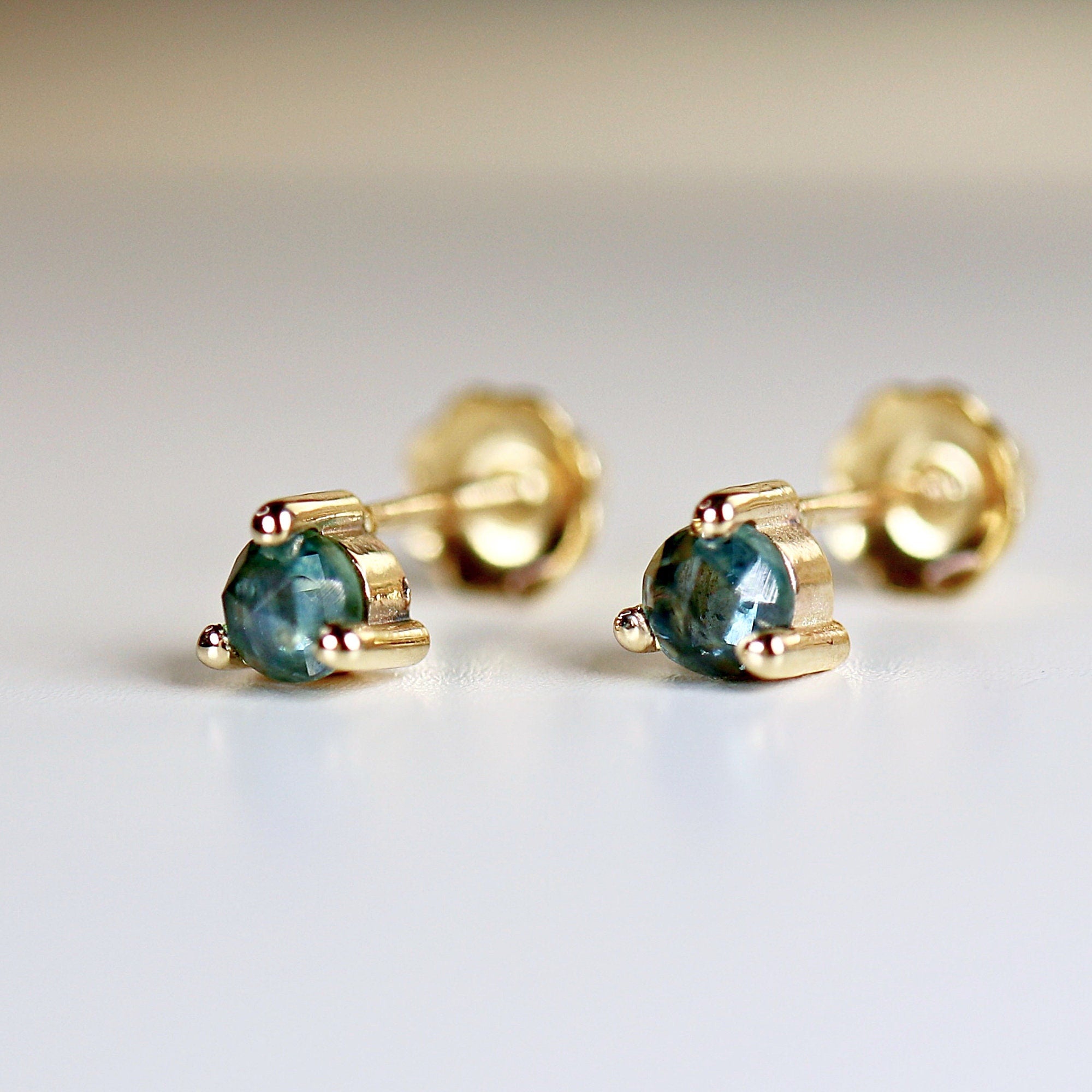 Montana Sapphire Earrings 14k Gold, Rose Cut Sapphire Bridal Earrings - Melt'm Jewelry