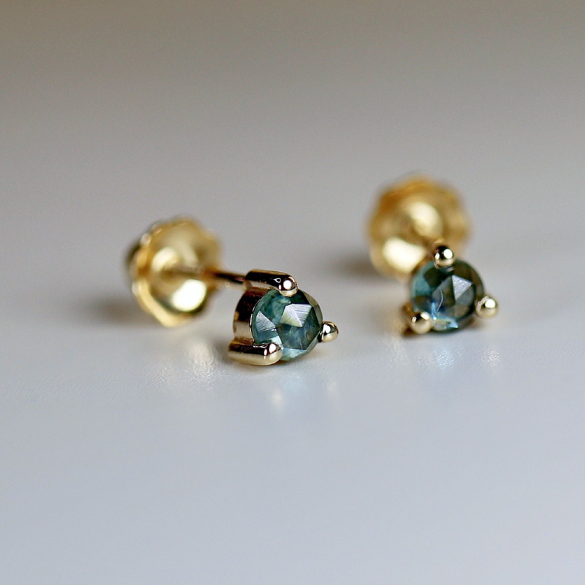 Montana Sapphire Earrings 14k Gold, Rose Cut Sapphire Bridal Earrings - Melt'm Jewelry