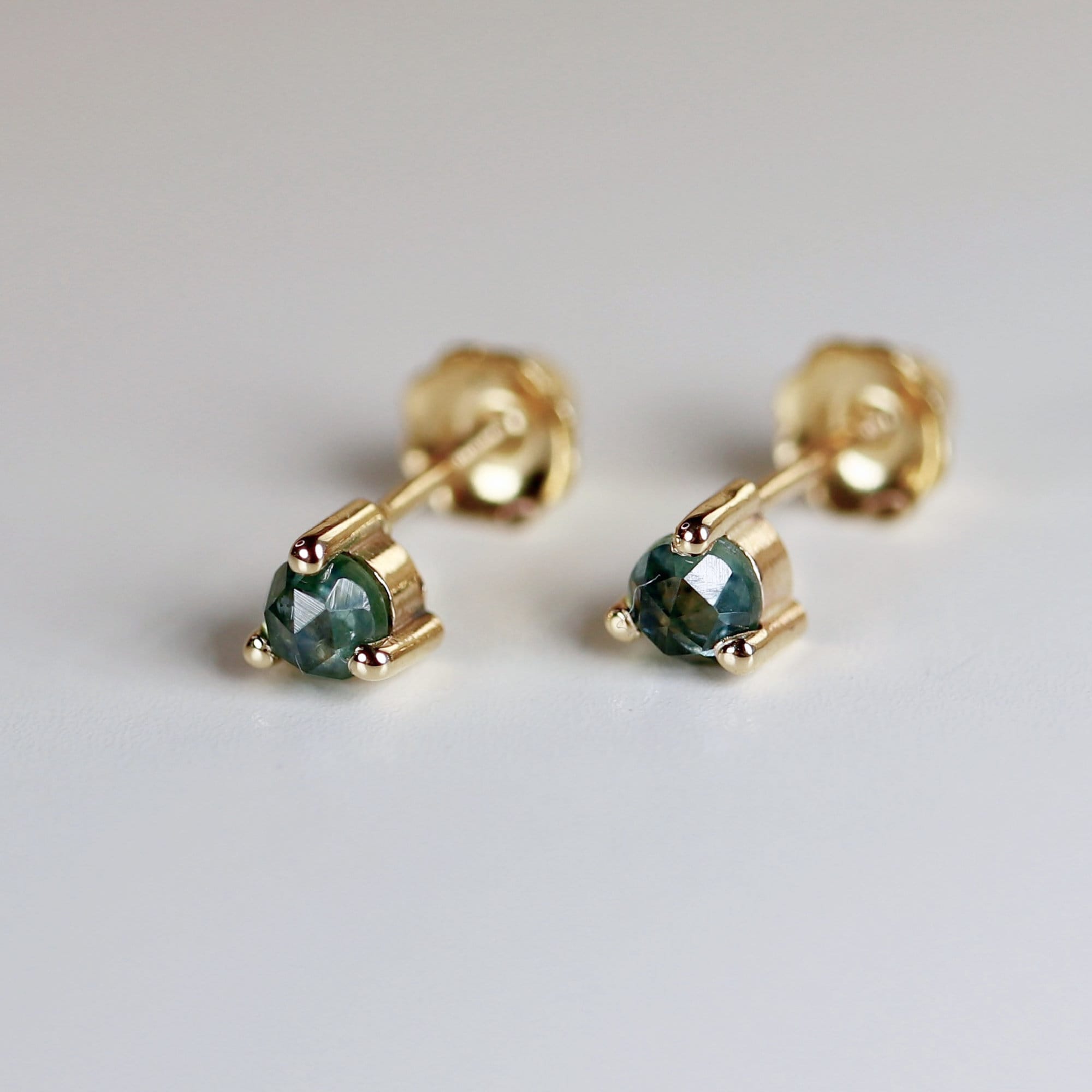 Montana Sapphire Earrings 14k Gold, Rose Cut Sapphire Bridal Earrings - Melt'm Jewelry