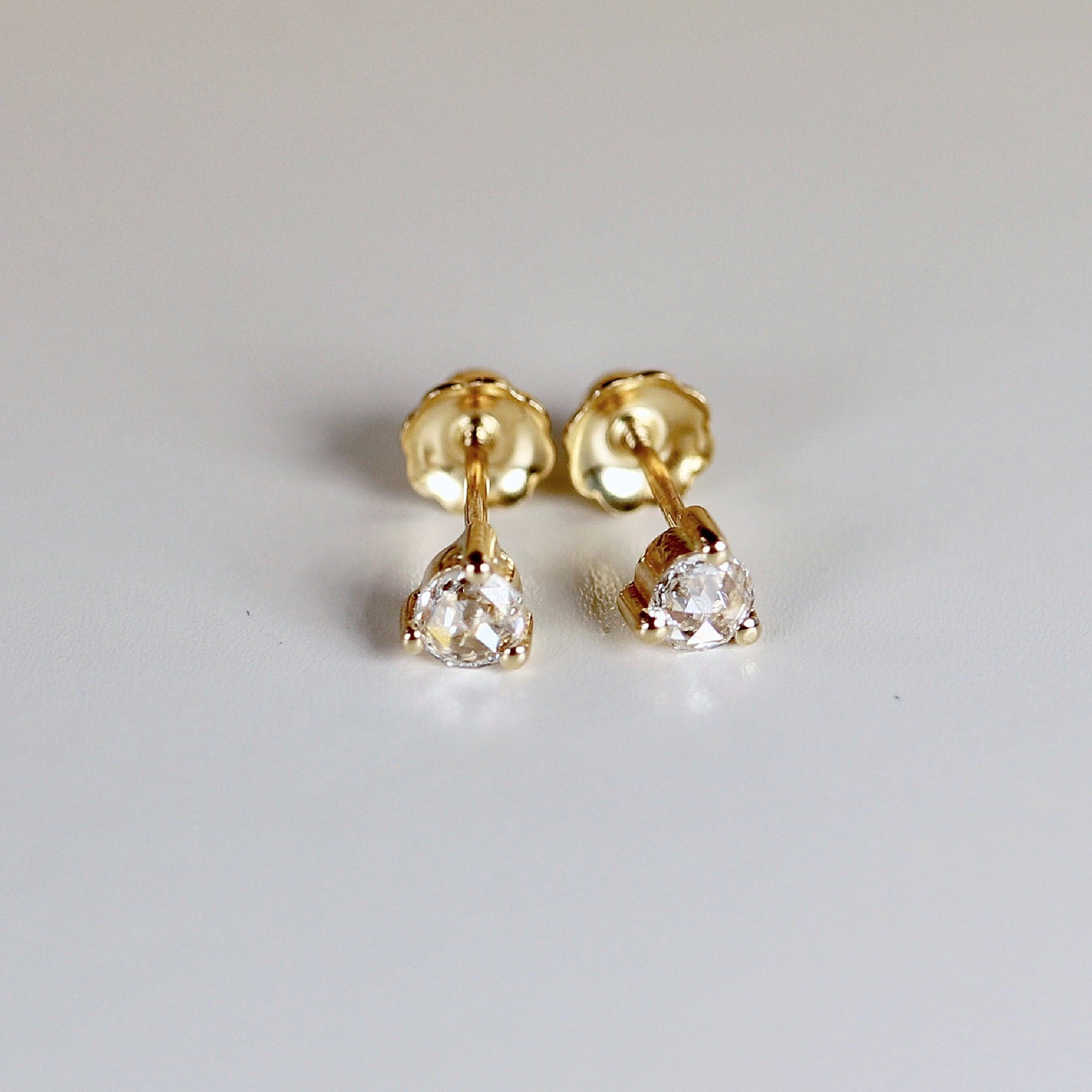 Rose Cut Diamond Earrings in 14k Gold