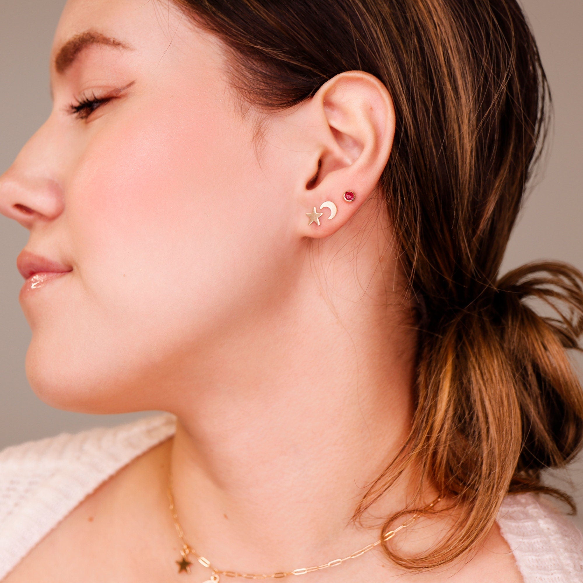 Tiny Star Studs 14k Solid Gold, Second Hole Studs - Melt'm Jewelry