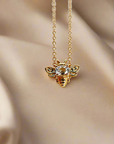 Gold Bee Necklace 14k Solid Gold, Natural Sapphire Bee Pendant