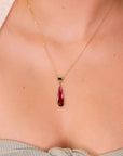 14k Gold Pink and Green Tourmaline Drop Necklace