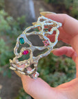 Multi - Gem Gemstone Cuff Bracelet in Sterling Silver and 14k Gold Set - One of A Kind - Melt'm Jewelry