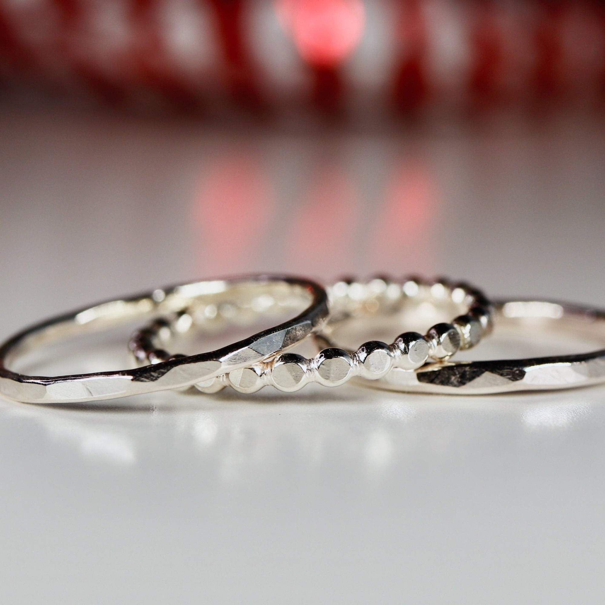 Stacking Rings: Dots, Hammered and Textured Rings (set of 3) - Melt'm Jewelry
