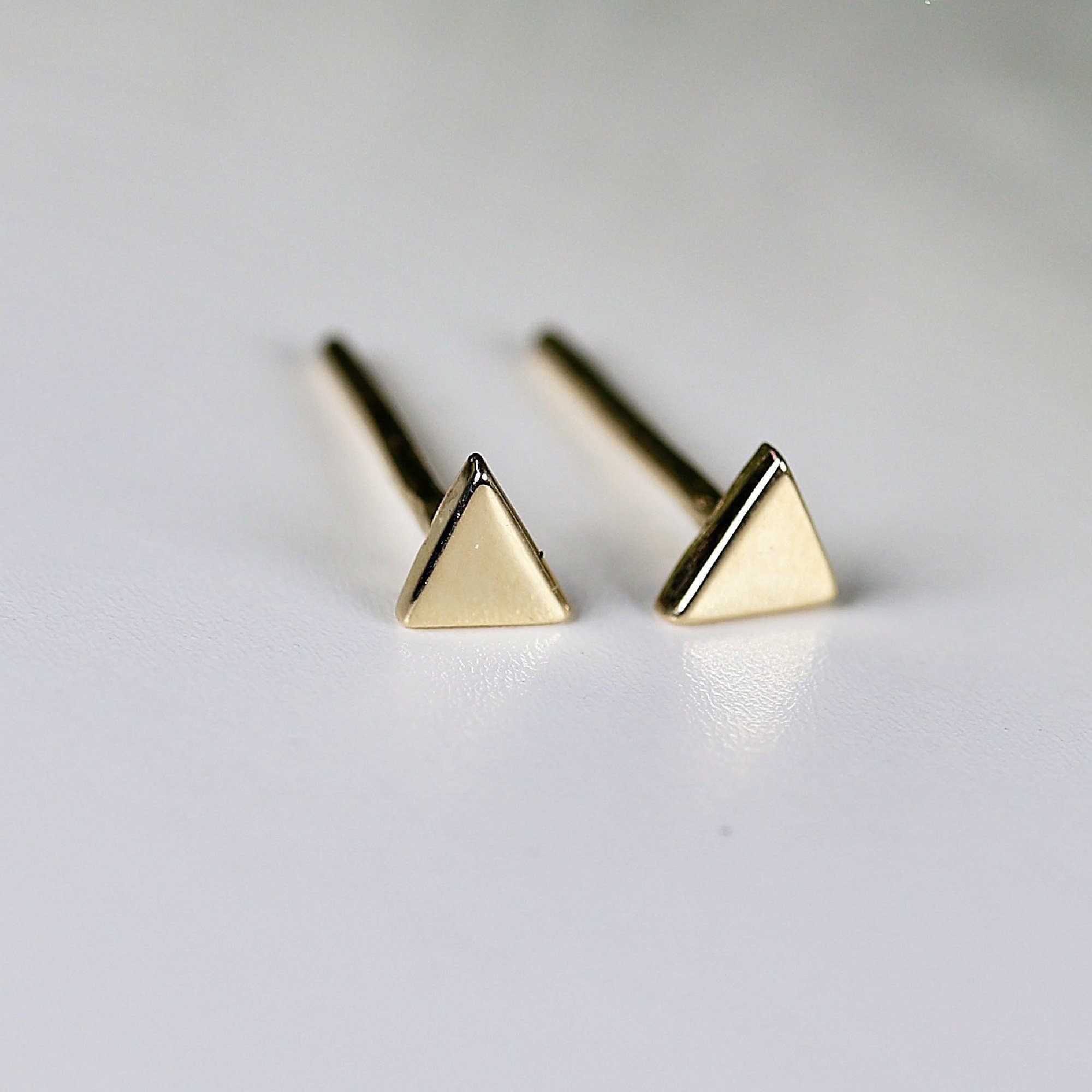 Triangle Stud Earrings, 14k Solid Rose Gold Minimal Earrings