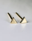 Triangle Stud Earrings, 14k Solid Rose Gold Minimal Earrings