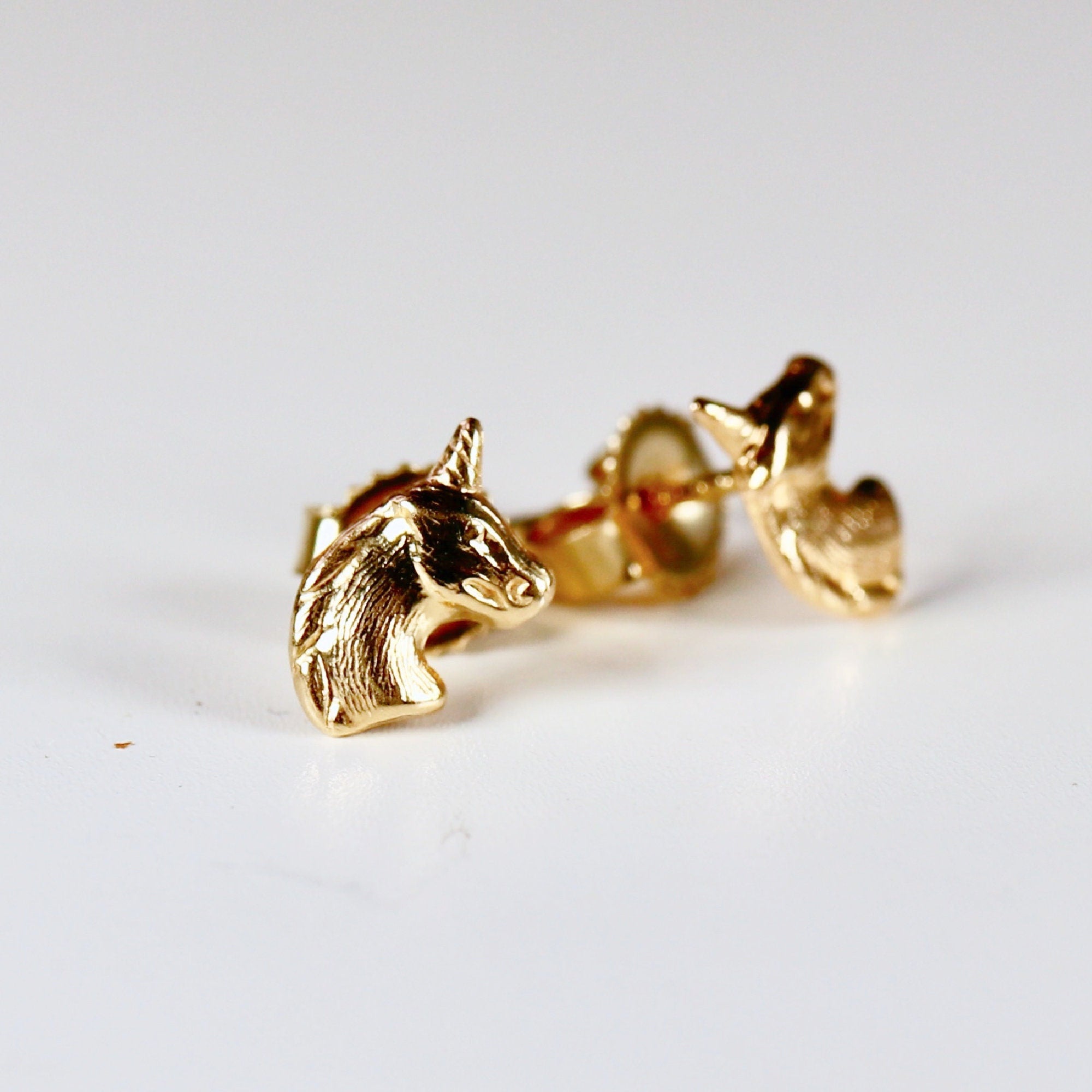Unicorn Earrings 14k Solid Gold, Single / Pair, - Melt'm Jewelry